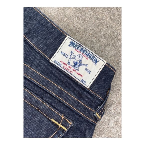 True Religion Jeans Y2K Low Rise Straight Dark Wash Boot Cut Flap Pockets Sz 26 - Picture 8 of 11